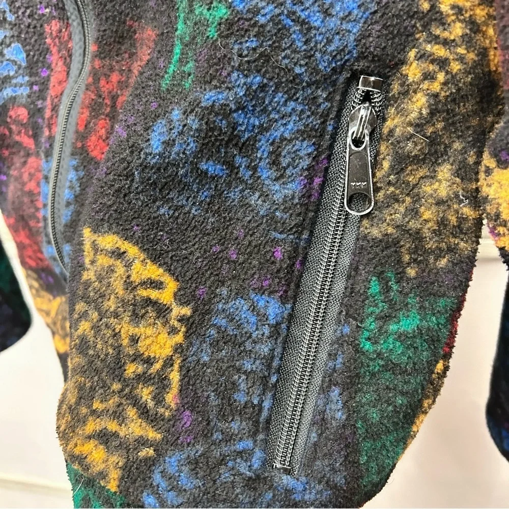 Vintage Obermeyer Fleece Jacket 90s Colorful Zip Front Made in USA Size Medium